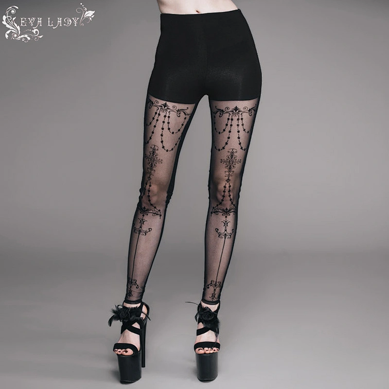Front middle gothic pattern mesh leggings