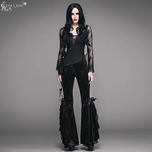 Velvet embossed trousers with slit legs for women's flared trousers