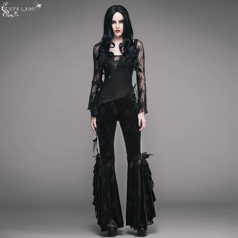 Velvet embossed trousers with slit legs for women's flared trousers