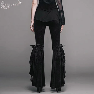 Velvet embossed trousers with slit legs for women's flared trousers