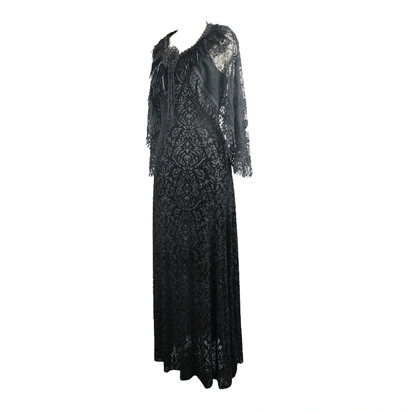 Gothic velvet dress with tassel shawl