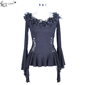 Goth rose one-word T-shirt with flared shoulder and long sleeves
