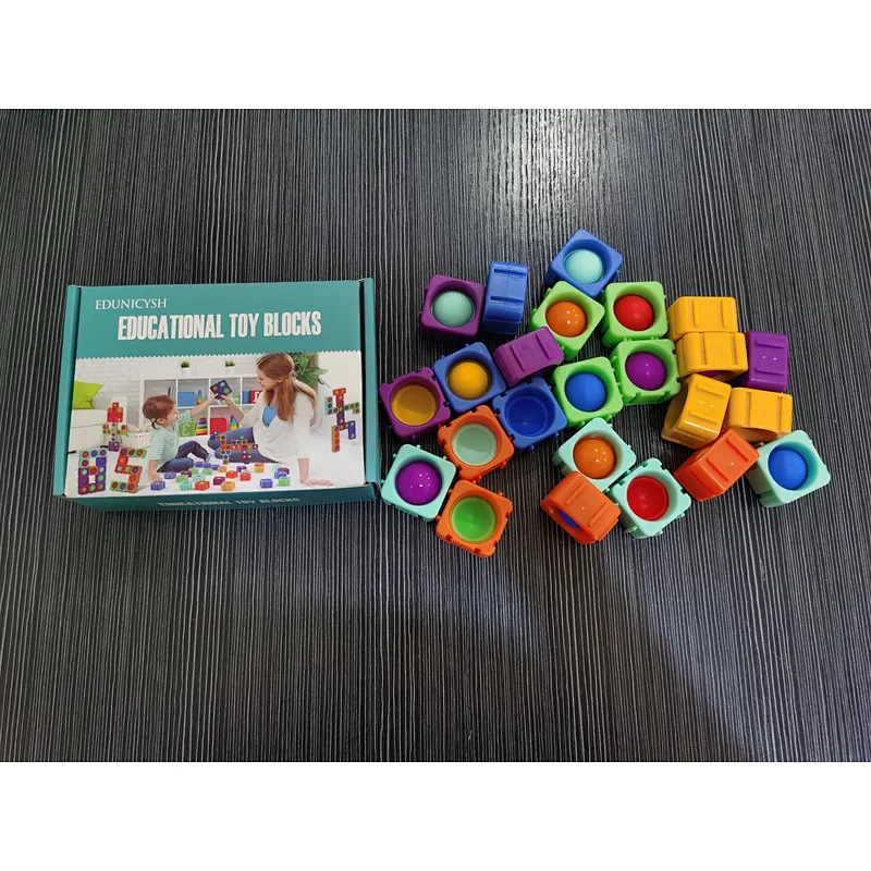 Edunicysh Fidgets Toys Girl Boy Creative DIY Sensory Block Toy Set 24Pcs Dimple Fidget Packs Kids Adults Anxiety Stress Relief Sensory Toys Autistic Children ADHD Toddler Educational Building Block Toy