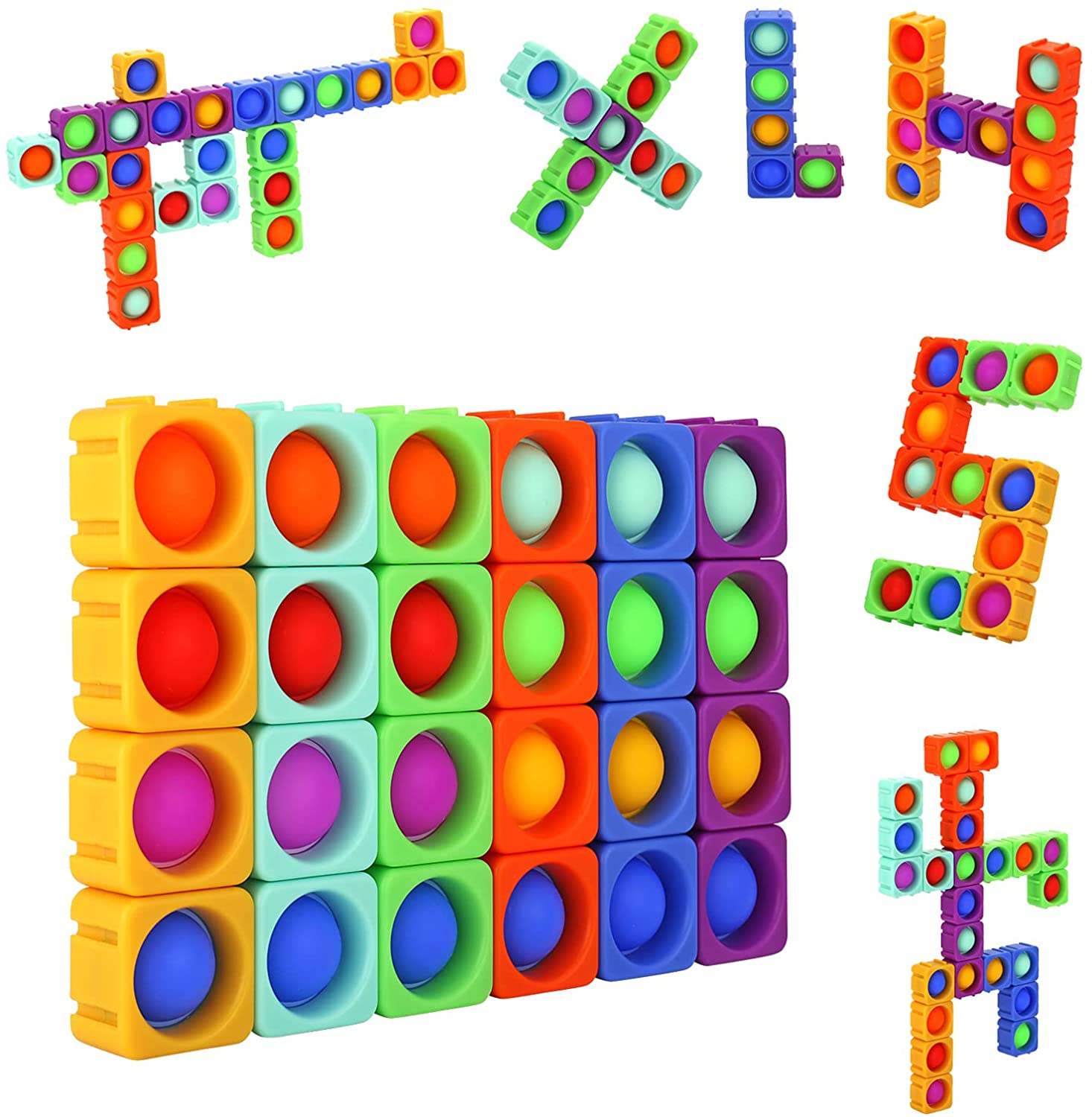Edunicysh Fidgets Toys Girl Boy Creative DIY Sensory Block Toy Set 24Pcs Dimple Fidget Packs Kids Adults Anxiety Stress Relief Sensory Toys Autistic Children ADHD Toddler Educational Building Block Toy