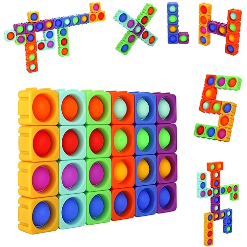 Edunicysh Fidgets Toys Girl Boy Creative DIY Sensory Block Toy Set 24Pcs Dimple Fidget Packs Kids Adults Anxiety Stress Relief Sensory Toys Autistic Children ADHD Toddler Educational Building Block Toy
