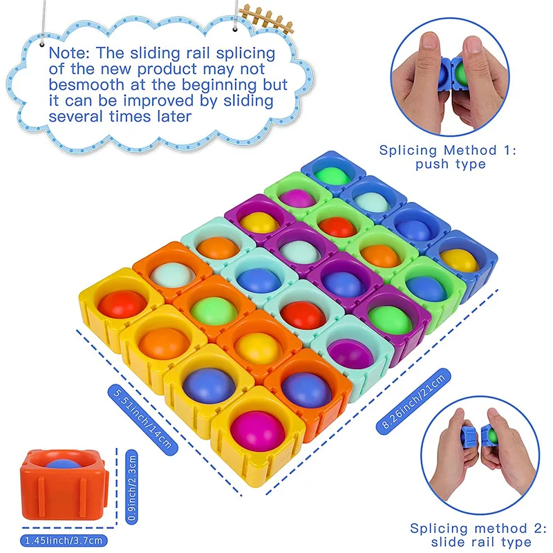 Edunicysh Fidgets Toys Girl Boy Creative DIY Sensory Block Toy Set 24Pcs Dimple Fidget Packs Kids Adults Anxiety Stress Relief Sensory Toys Autistic Children ADHD Toddler Educational Building Block Toy