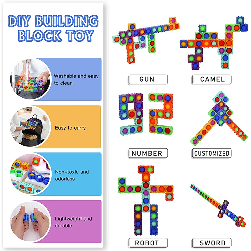 Edunicysh Fidgets Toys Girl Boy Creative DIY Sensory Block Toy Set 24Pcs Dimple Fidget Packs Kids Adults Anxiety Stress Relief Sensory Toys Autistic Children ADHD Toddler Educational Building Block Toy