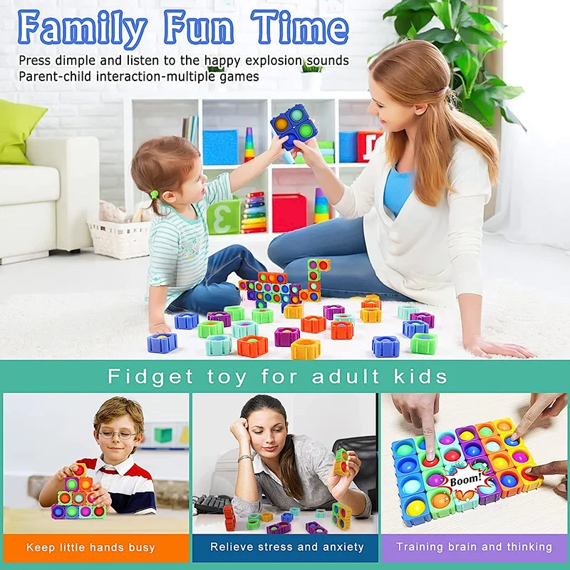 Edunicysh Fidgets Toys Girl Boy Creative DIY Sensory Block Toy Set 24Pcs Dimple Fidget Packs Kids Adults Anxiety Stress Relief Sensory Toys Autistic Children ADHD Toddler Educational Building Block Toy