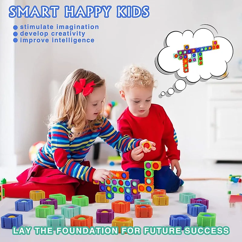 Edunicysh Fidgets Toys Girl Boy Creative DIY Sensory Block Toy Set 24Pcs Dimple Fidget Packs Kids Adults Anxiety Stress Relief Sensory Toys Autistic Children ADHD Toddler Educational Building Block Toy