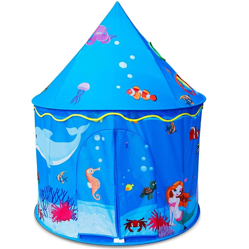 Homfu Play Tent for Kids Mermaid Castle Playhouse for Boys Girls Sea World Pattern Children Tent As Gift