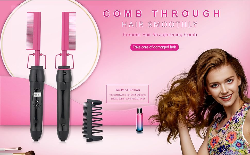 electric hot comb,electric pressing comb,Ceramic Flat Iron Curling hot comb Straight,Hair brush