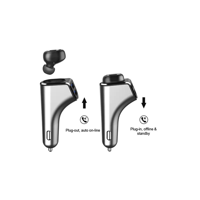 Car Charger Bluetooth 5.0 in ear earbuds with Extra 2 USB ports Fast Charging Exclusive design