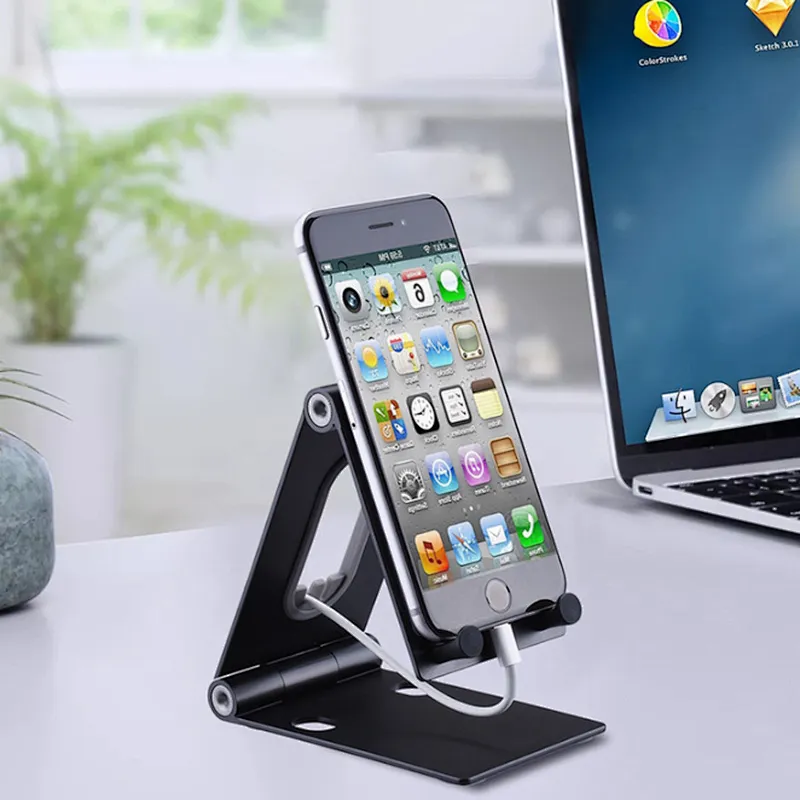 Desktop Stand for Smart Phone Tablet Holder Foldable and Portable Aluminium and Silicon 360 degree Adjustable angles