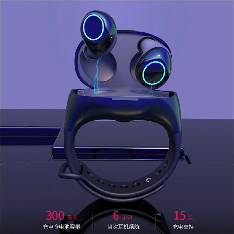 Smart Bracelet Dual Driver Earbuds Wireless Bluetooth 5.0 Waterproof Designed for Sports Wristband