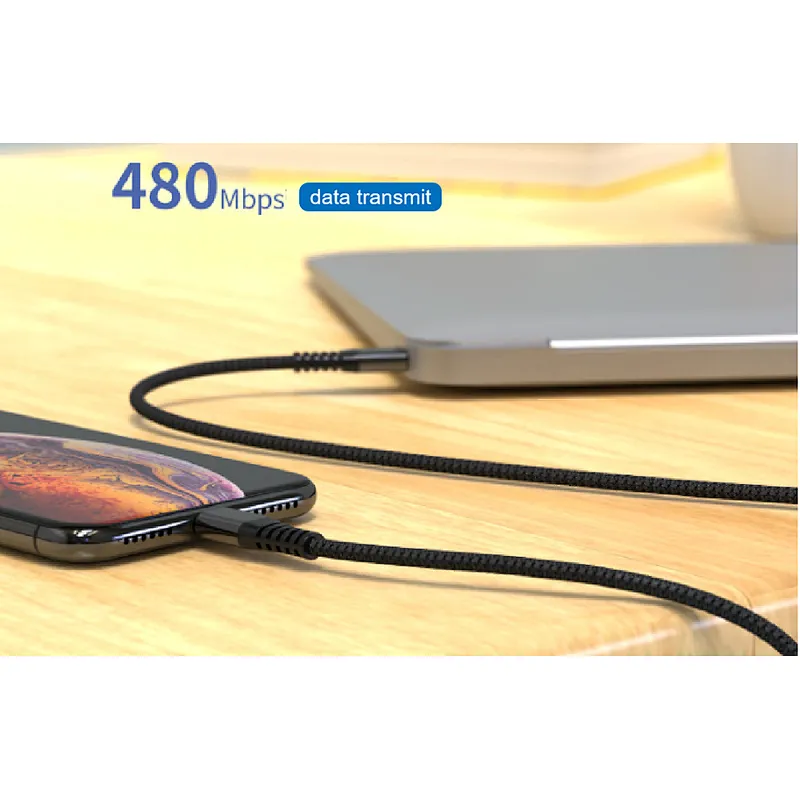 Data cable Type C to Lightning PD fast charge max 5A 480mbps Data exchange compliable with Iphone Ipad Macbook Nylon and copper