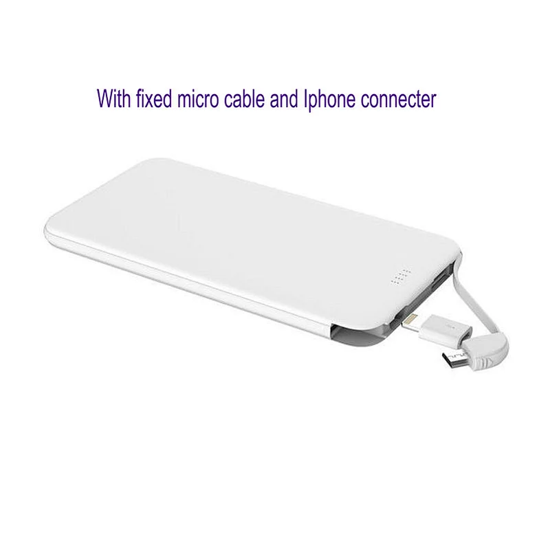 Super Slim Only 8.8mm Thickness Portable Powerbank PB908 with Fixed Micro Cable and Addaptor