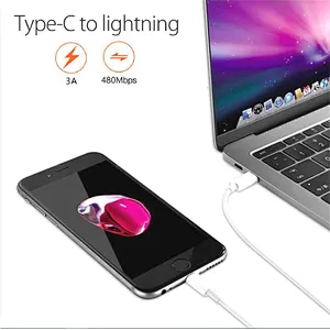 Data cable Type C to Lightning PD fast charge max 5A 480mbps Data exchange compliable with Iphone Ipad Macbook Nylon and copper