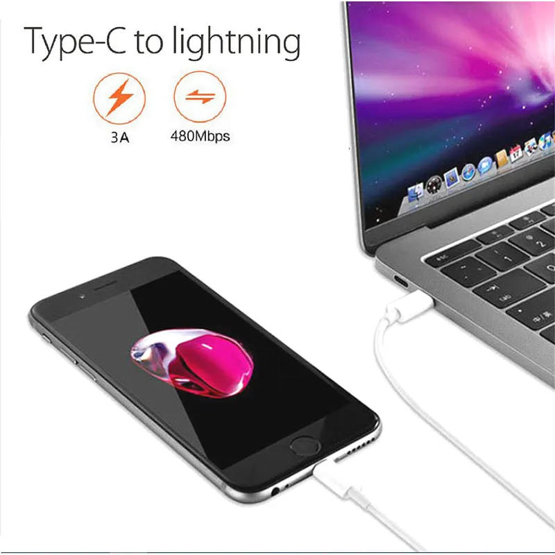 Data cable Type C to Lightning PD fast charge max 5A 480mbps Data exchange compliable with Iphone Ipad Macbook Nylon and copper