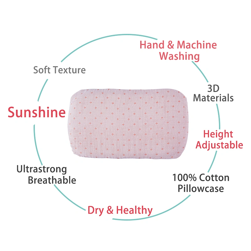Housbay 100% Cotton Pillowcase Soft Materials Height Adjustable Baby Pillow Size 36*22CM 3D Breathable Pillow Baby Head Pillow