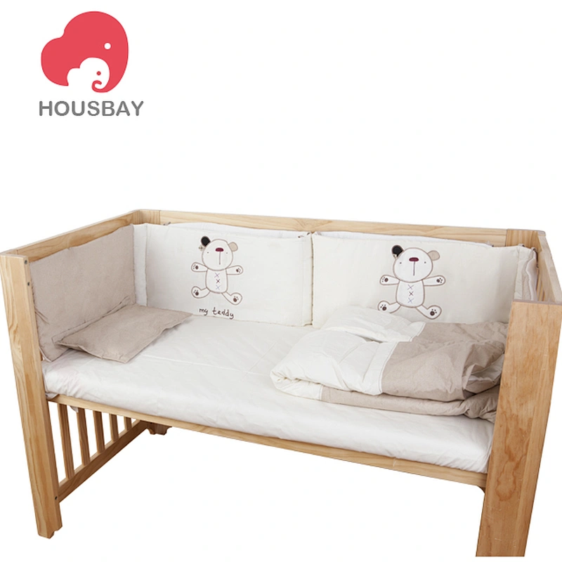 Housbay high quality 100% cotton luxury baby crib bedding set and embroidered lovely design baby bed cotton fabrics