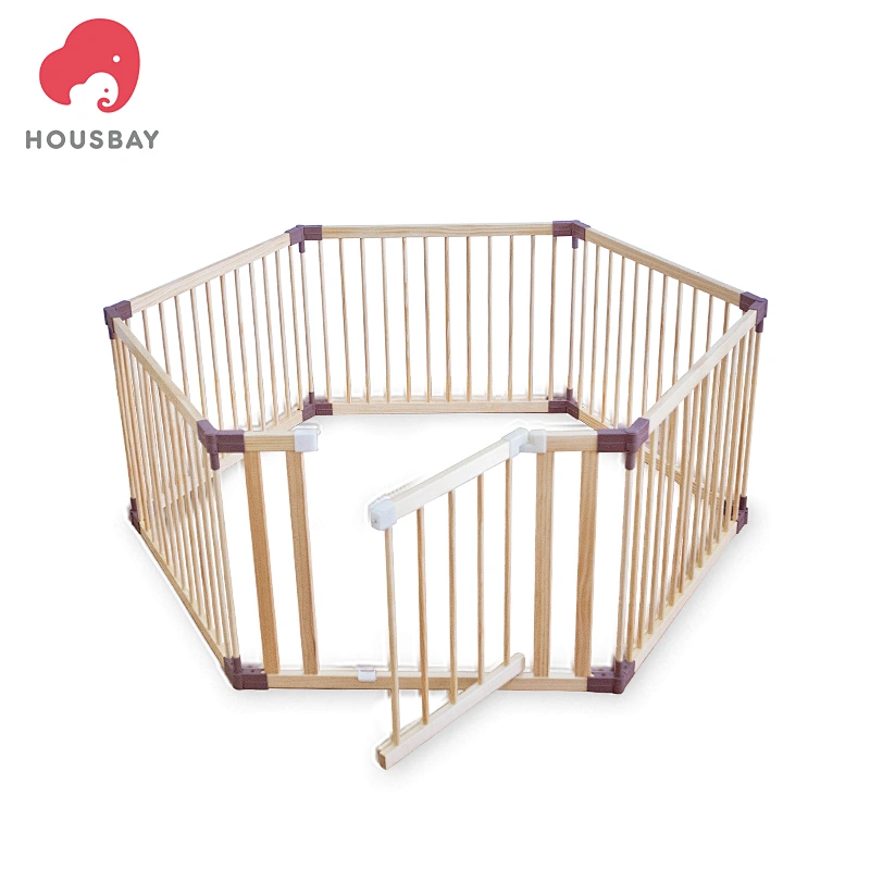 HOUSBAY High quality wooden baby play yard. Baby 6 pcs wooden playpen, baby fence