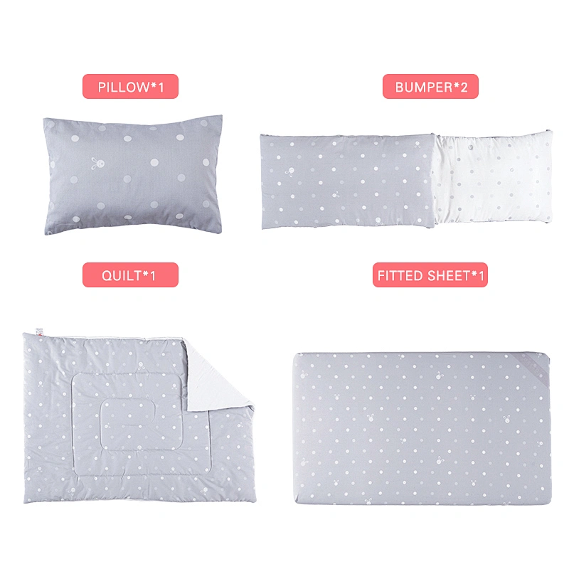 HOUSBAY Reactive Printed 100% Cotton 4pcs Baby Bedding Set Cartoon Comforter Set with Bed Sheet Crib Bumpers