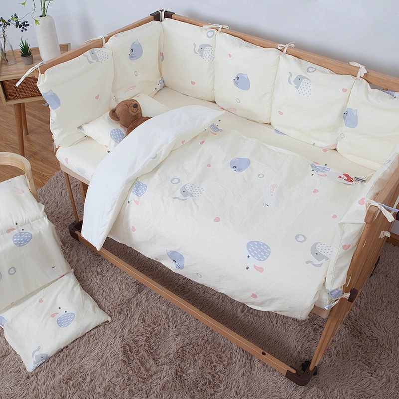 Housbay animals design forest pattern 7pcs baby crib bedding set soft fabric reactive printed comforter set