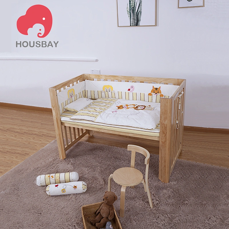 Housbay high quality King of the forest pattern 5pcs baby crib bedding set soft fabric reactive printed comforter set