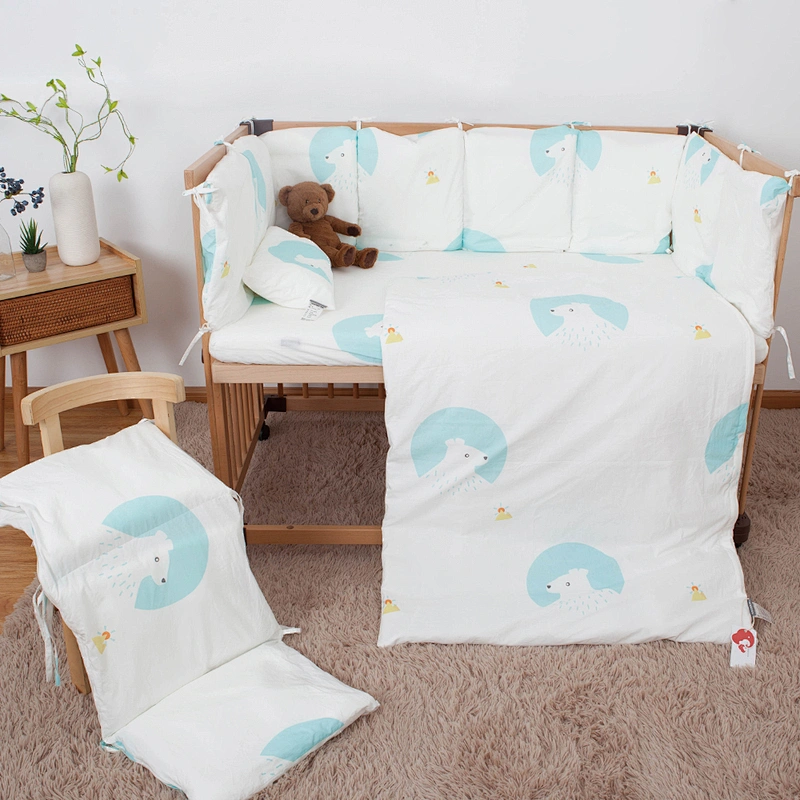Housbay animals design forest pattern 7pcs baby crib bedding set soft fabric reactive printed comforter set