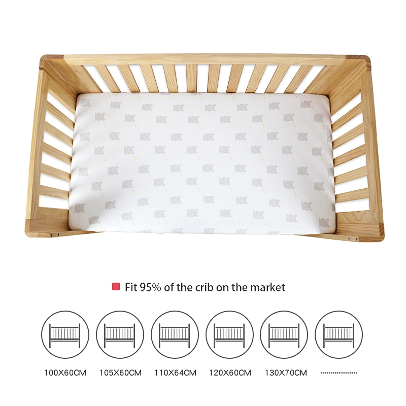 Housbay Newborn Mattress Cover Sleeping Bear Pattern Fit 95% Baby Crib 100% Cotton Soft Touch Baby Bedding Set Baby Flat Sheet