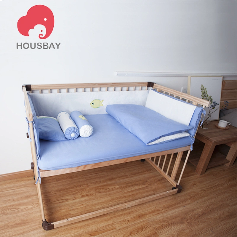 Housbay high quality 5pcs baby crib bedding set 100% cotton cartoon pattern super density fabric infant bedding for baby sleep
