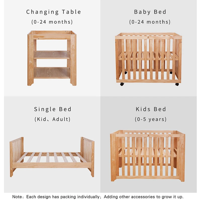 Housbay 4 IN 1 GROW UP BABY BED Wooden Baby Crib