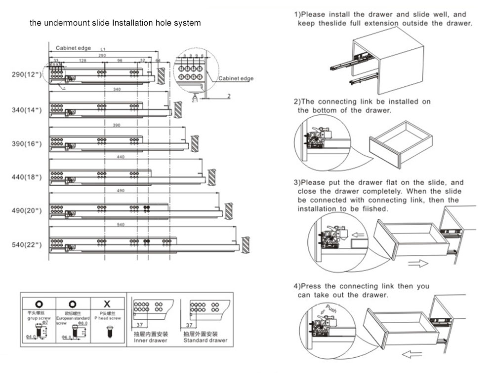 Installation Instructions of the undermount slide hole system