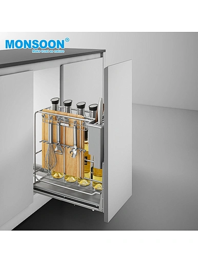 Pull out basket for cleaning supplies