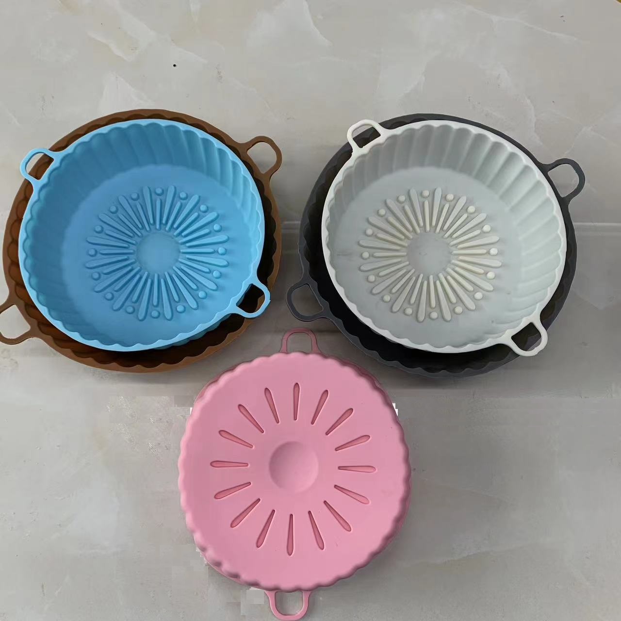 6.5/7.3 Inch Reusable Food Safe Air fryer Silicone Pot Basket Liner Air Fryer Pot Liners With Air Circulation For Airfryer