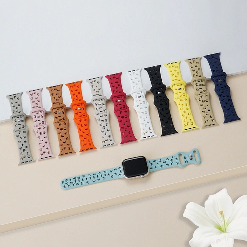Hollow Cat Paw Pattern Silicone Wrist Band Strap Bracelet for Apple Watch/iWatch Series 38/40/41mm 42/44/45mm