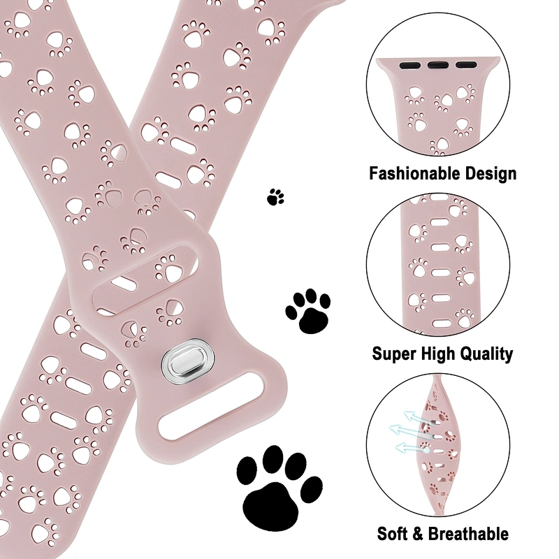 Hollow Cat Paw Pattern Silicone Wrist Band Strap Bracelet for Apple Watch/iWatch Series 38/40/41mm 42/44/45mm