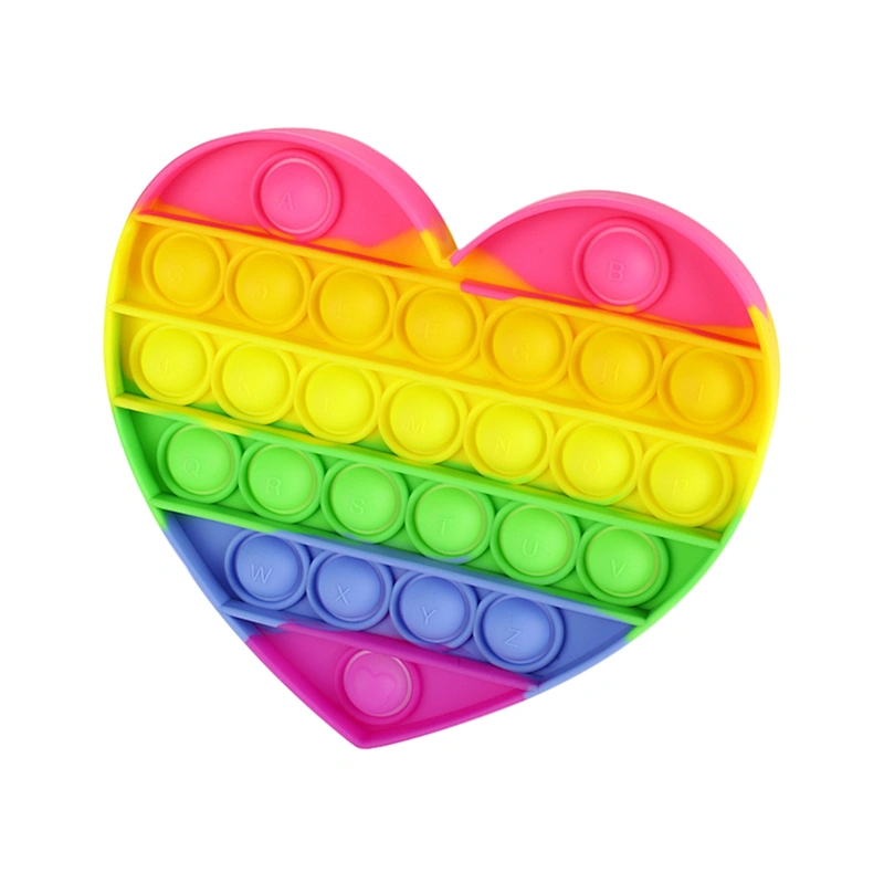 Decompression Silicone Rainbow Heart-shaped Push Pop Bubble Fidget Sensory Toy Puzzle Toy Children's Toy