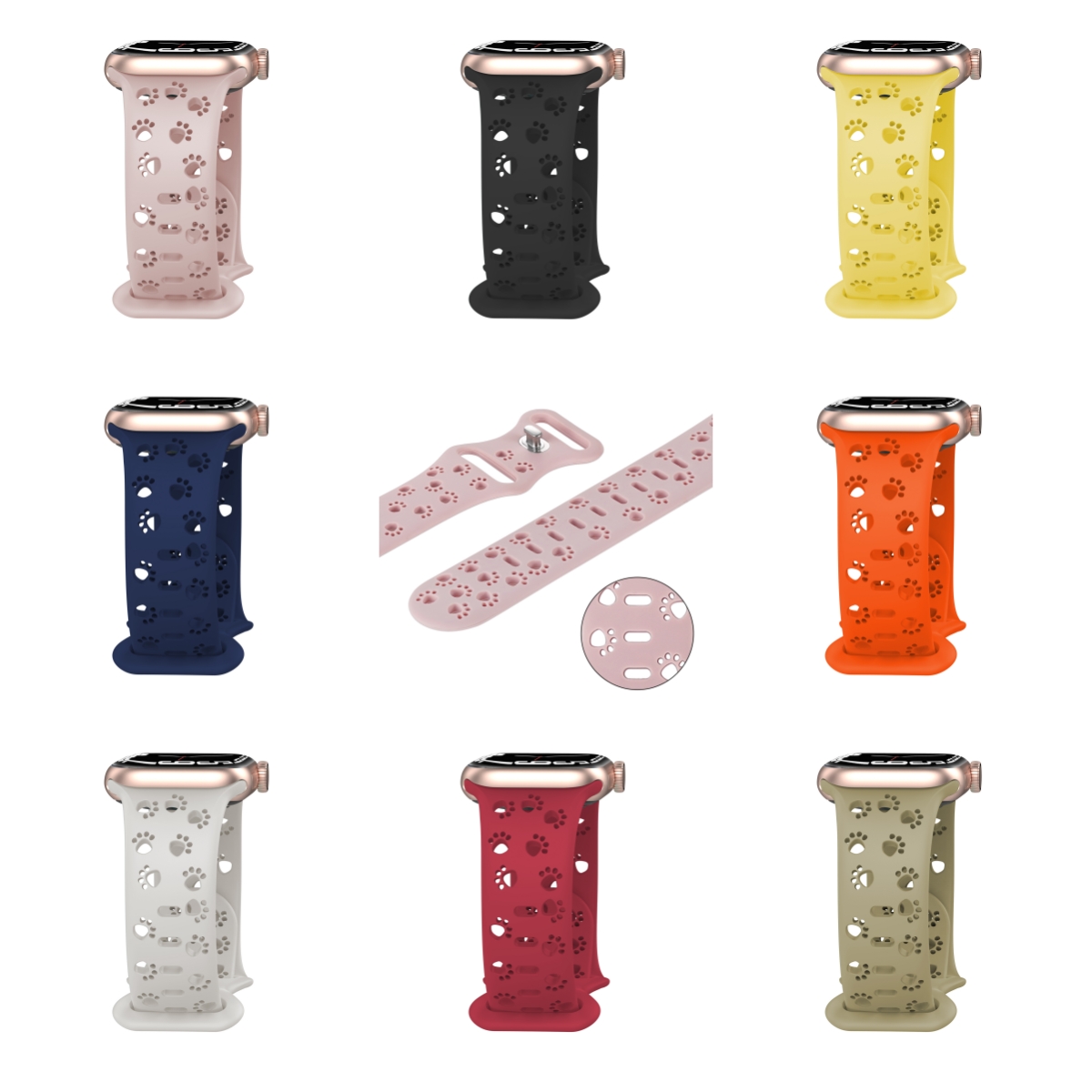 Hollow Cat Paw Pattern Silicone Wrist Band Strap Bracelet for Apple Watch/iWatch Series 38/40/41mm 42/44/45mm