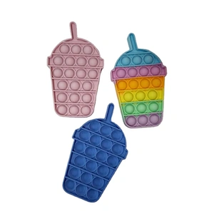 Silicone Bubble Push Sensory Fidget Toys Stress Relief Rainbow Milkshake Toy Cupcake Push Bubble Fidget Toys