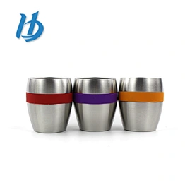 Factory direct provide 10 oz flat bottom 304 stainless steel wine glass with silicone ring