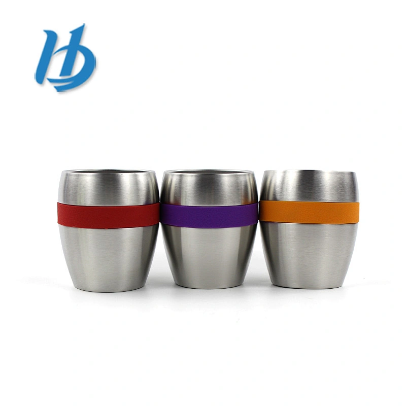 Factory direct provide 10 oz flat bottom 304 stainless steel wine glass with silicone ring