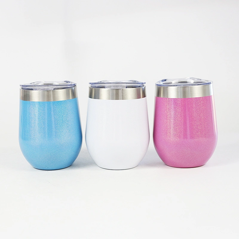 Hibour food grade bpa free 304 stainless steel 12oz Stainless steel stemless vacuum insulated wine glass with rainbow painting
