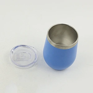 Hibour stainless steel double wall wine glass 12oz ,stainless steel egg shaped vacuum short wine glass with lid