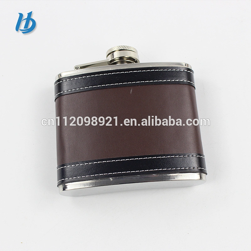 New style 6 OZ 304 flask Leak Proof Liquor Pocket Hip Flask 6 OzStainless Steel Leather Wrapped Cover Flask