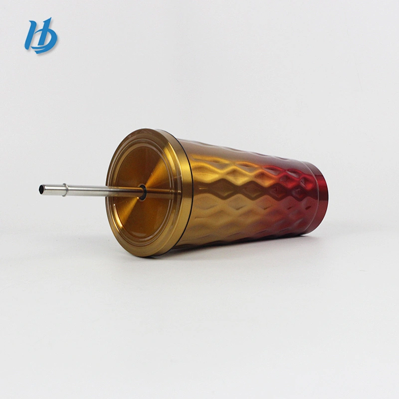 2019 new design hammered coffee mug,double wall straw mug with lid wholesale