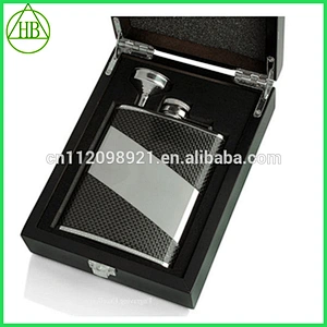 eco-friendly brown PU leather whisky stainless steel hip flask sets