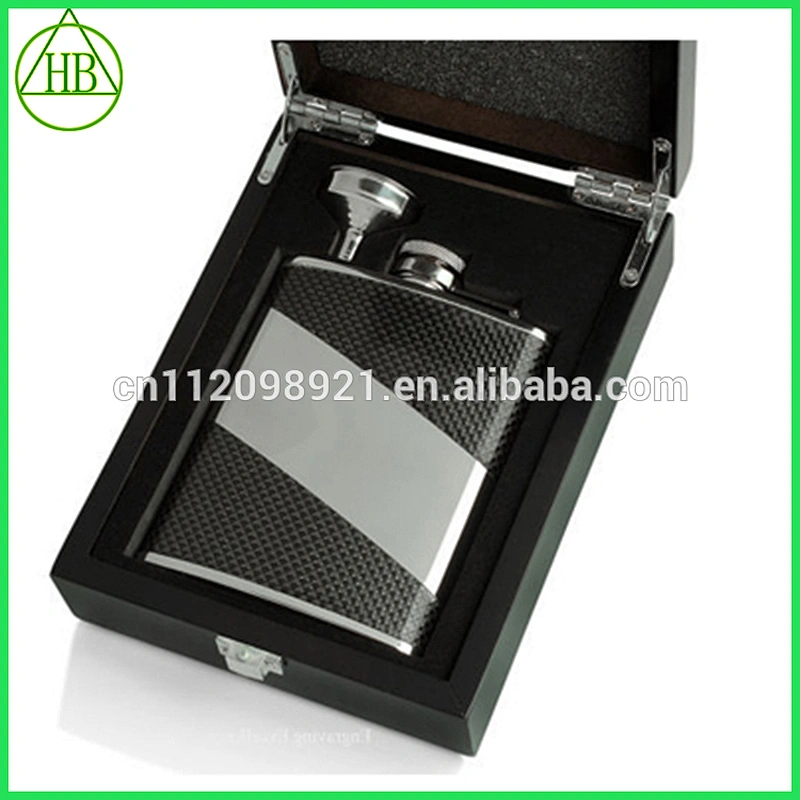 eco-friendly brown PU leather whisky stainless steel hip flask sets