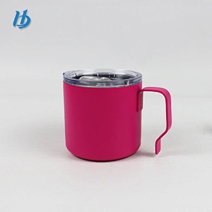 Wholesale coffee mug,360ml double wall powder coated coffee mug with lid and handle