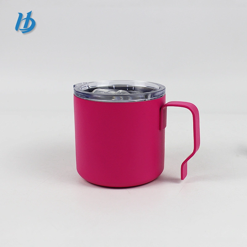 Wholesale coffee mug,360ml double wall powder coated coffee mug with lid and handle